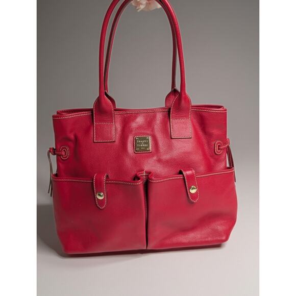 Dooney & Bourke Red Pebble Leather June Double Pocket Cinch Satchel Purse - Picture 1 of 14